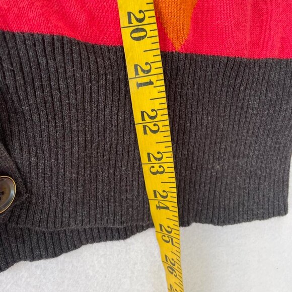 CAbi Colorblock Mod Charcoal Gray Pink Orange Argyle Striped Cardigan Size L - Picture 5 of 6